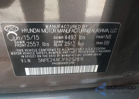 2015 Hyundai Sonata Se from USA, damaged, VIN 5NPE24AF3FH252816